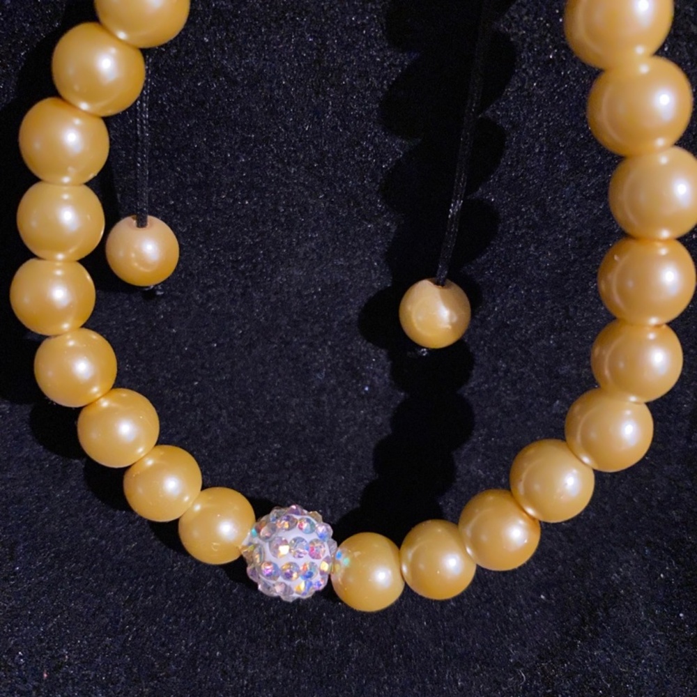 Macrame Acrylic Beaded Shambala Boho Bracelet Faux Pearl Disco Ball Rhinestones